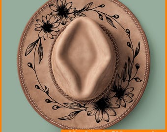 Flower Daisy hat Burning Pyrography Traceable Design, Laser Engraving File Stencil For Wide Brim Hats, SVG, PNG Digital Files