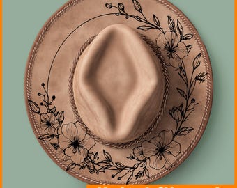 Wildflowers Hat Burning Pyrography Traceable Design, Laser Engraving File Stencil For Wide Brim Hats, SVG, PNG Digital Files