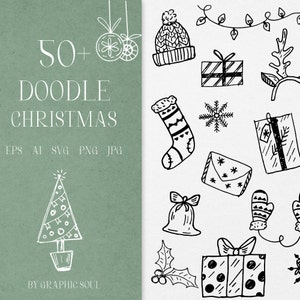 Christmas SVG, Christmas Doodle line art svg, christmas clipart illustration, Line art svg files, cute christmas drawings