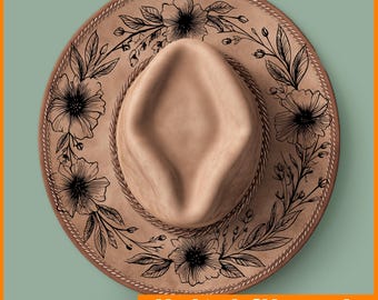 Floral wreath hat Burning Pyrography Traceable Design, Laser Friendly Hat Burning Tracing Stencil For Wide Brim Hats, SVG, PNG Digital Files