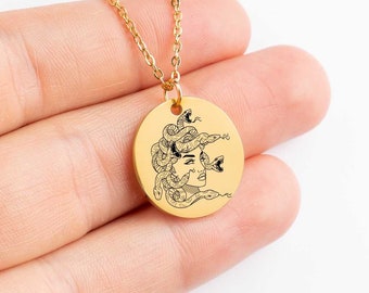 Medusa Coin Pendant Necklace, Greek Mythology Jewelry