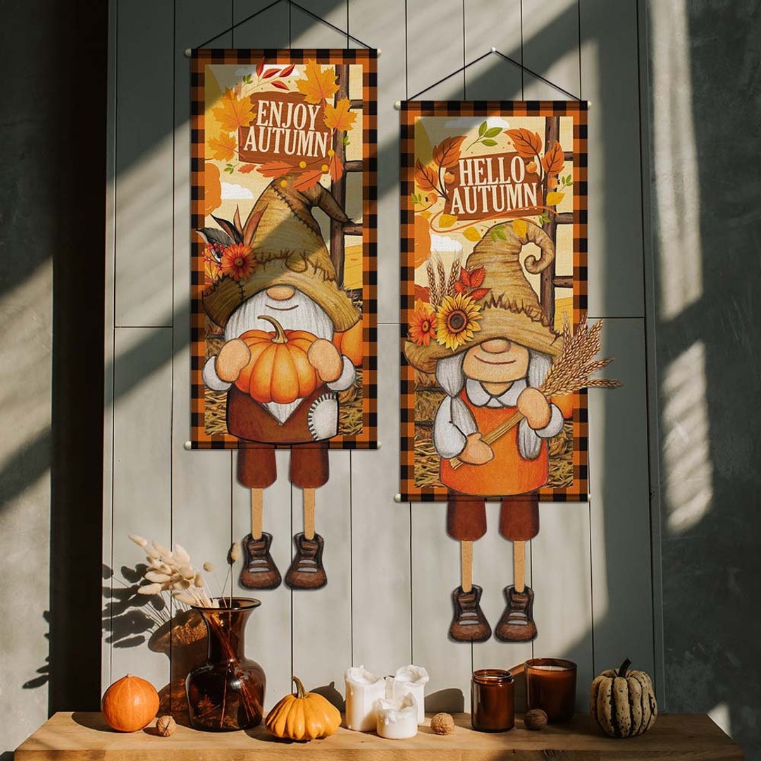 Enjoy Autumn Gnome Wall Hanging Quilted Gnome With Pumpkin Etsy