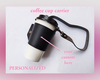 Custom coffee cup carrier with hand strap | Personalized
