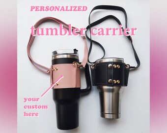 Custom tumbler carrier with adjustable strap | Stanley Cup Carrier | Personalized