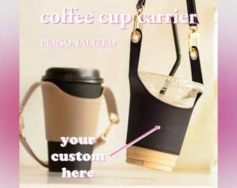 Custom coffee cup carrier with hand strap | Personalized