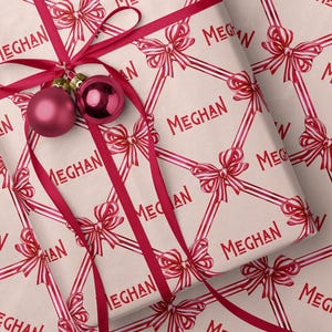 Pink Coquette Bow Christmas Wrapping Paper Personalized Gift Wraping Holiday Gift Wrap Pink Vintage Christmas Wrapping Paper Roll Custom