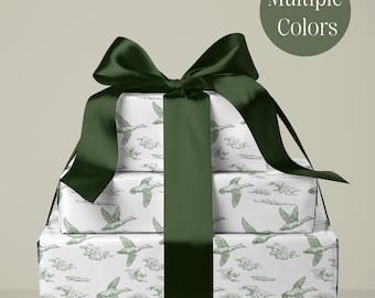 Green Toile Duck Wrapping Paper Vintage Duck Season Birthday Wrapping Paper Toile Gift Wrap Elegant Gift for Duck Hunter Hunting Gift Wrap