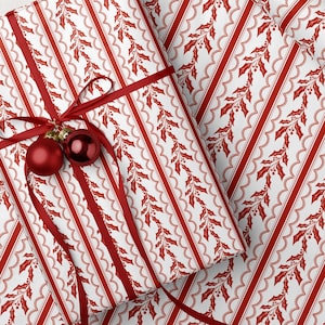 Classic Red White Holiday Gift Wrapping Paper Roll Vintage Christmas Classic Stripe Wrapping Paper Grandmillenial Christmas Wrapping Premium
