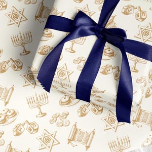 Gold Hanukkah Vintage Wrapping Paper Chanukah Decor Cream Gold Gift Wrap Hanukkah Menorah Decoration Dreidel Wrapping Chanukah Wrapping