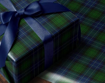 Green Navy Plaid Wrapping Paper Holiday Gift Wrap Tartan Christmas Wrapping Paper Traditional Plaid Wrapping Paper Elegant Navy Tartan Plaid