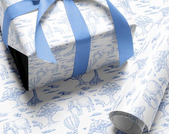 Blue Baby Shower Gift Wrapping Paper Toile Wrapping Paper Chinoiserie Gift Wrap Toile de Jouy Wrapping Paper Baby Boy Birthday Gift Wrapping