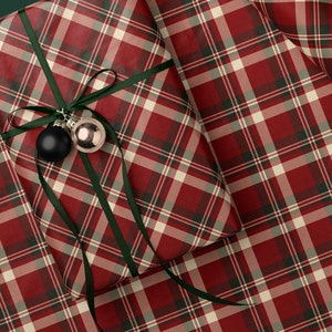Red Plaid Christmas Wrapping Paper Roll Holiday Decor Red Gift Wrapping Paper Elegant Gift Wrap Christmas Wrapping Paper Vintage Gift Wrap