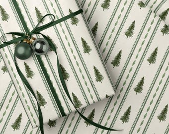 Festive Christmas Wrapping Paper Beige Vintage Christmas Tree Gift Wrap Stripe Christmas Wrapping Paper Gradmillenial Floral Stripe Paper