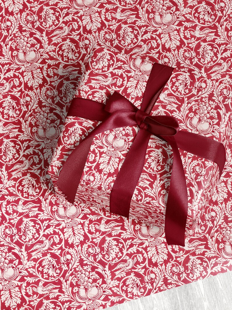William Morris Queen Anne Wrapping Paper Vintage Christmas Gift Wrap William Morris Art Print Paper Gift Wrap Vintage Christmas Classy Red