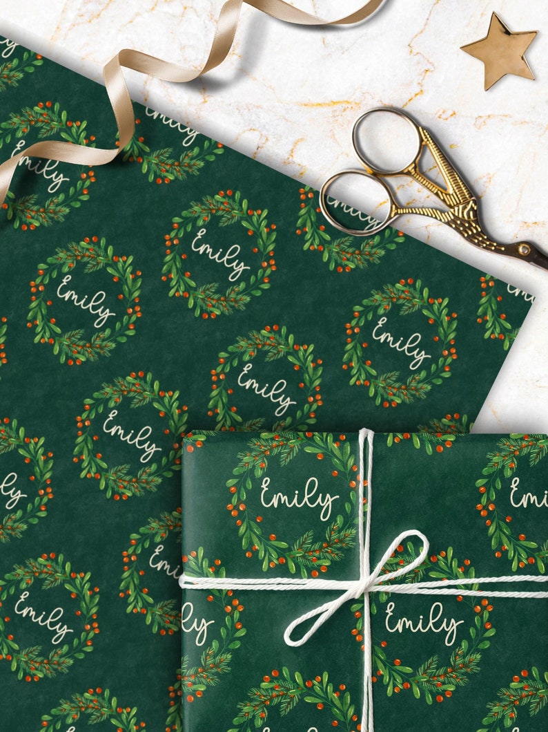 Christmas Wrapping Paper Green Personalized Gift Wrap