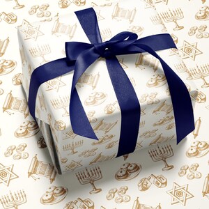 Gold Hanukkah Vintage Wrapping Paper Chanukah Decor Cream Gold Gift Wrap Hanukkah Menorah Decoration Dreidel Wrapping Chanukah Wrapping