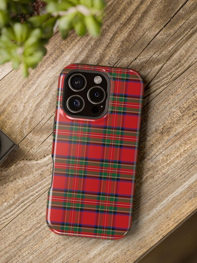 Royal Steward red plaid iPhone 16 Pro Max case, festive tartan Christmas phone cover