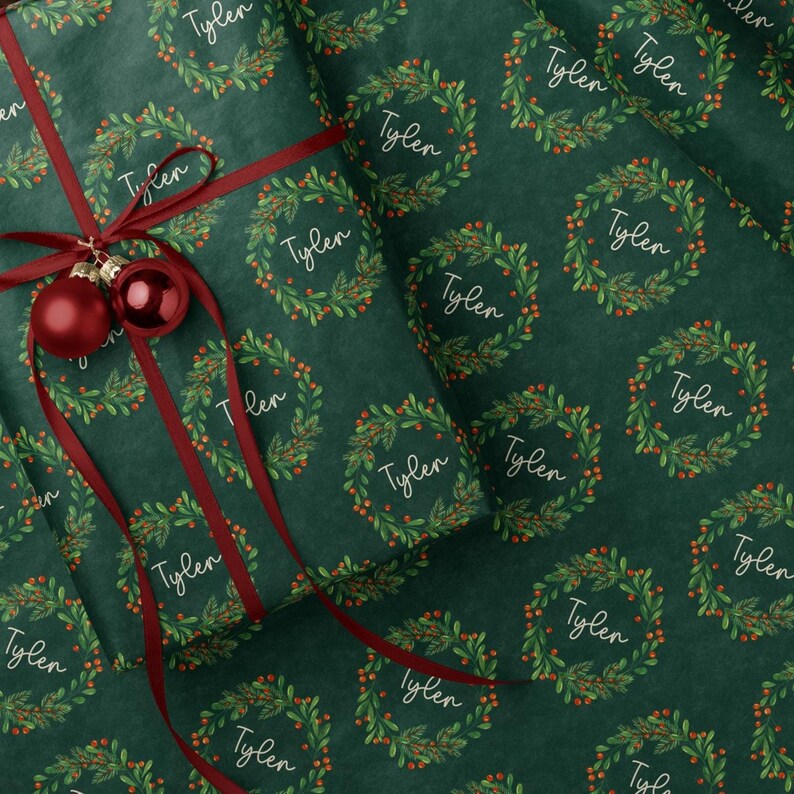 Personalized Christmas Paper Custom Name Gift Wrap for Holidays