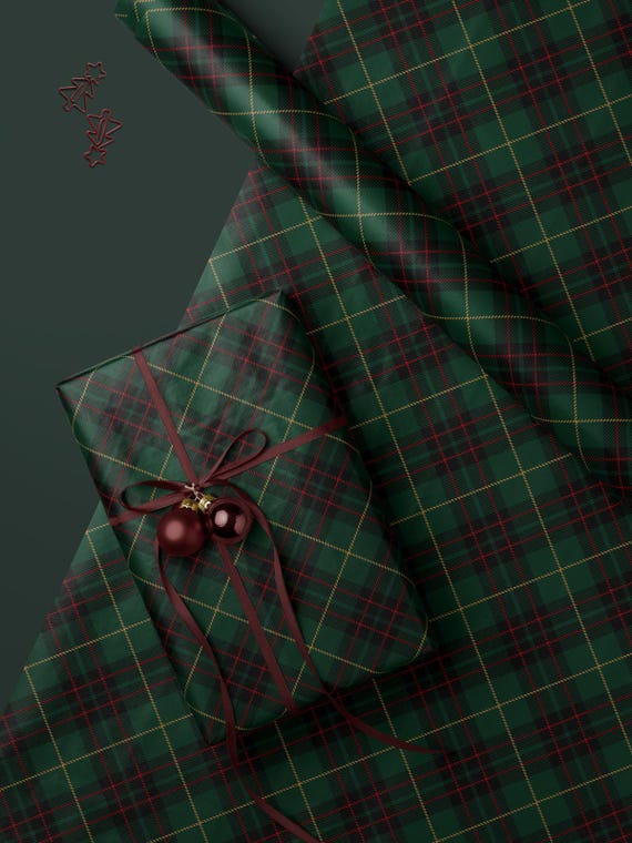 Green Plaid Wrapping Paper Christmas Tartan Gift Wrapping Paper Green Tartan Plaid Paper Christmas Traditional Gift Wrap Classy Dark Green