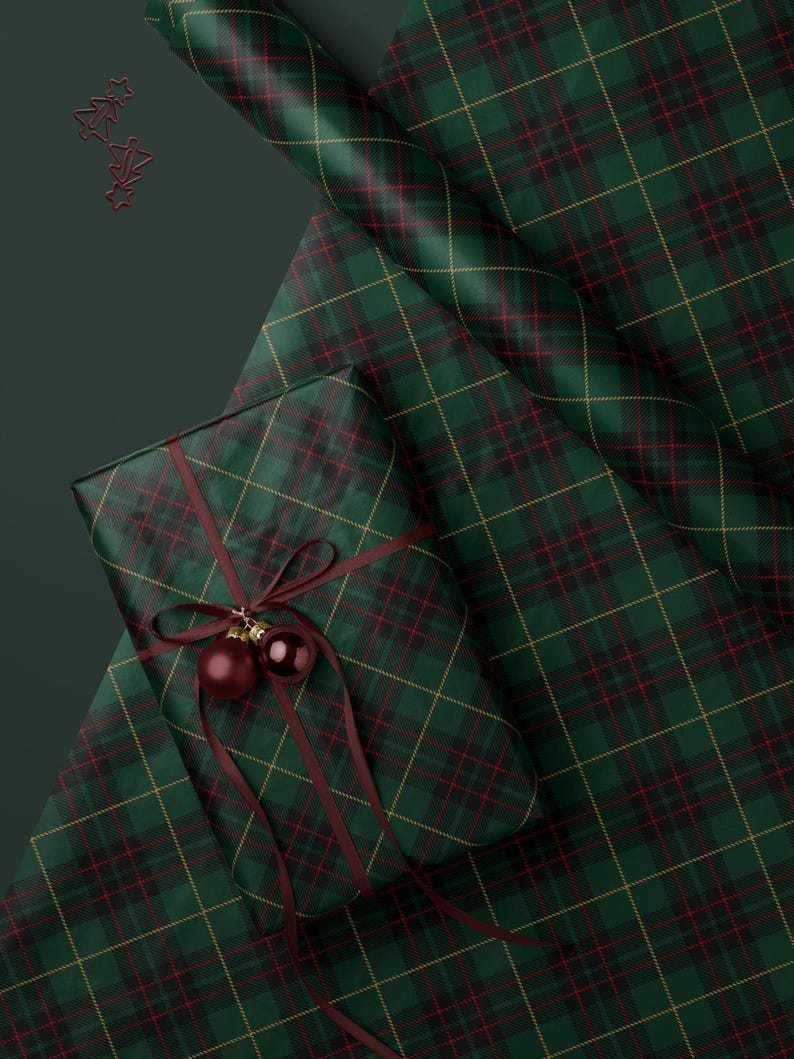 Green Plaid Wrapping Paper Christmas Tartan Gift Wrapping Paper Green Tartan Plaid Paper Christmas Traditional Gift Wrap Classy Dark Green