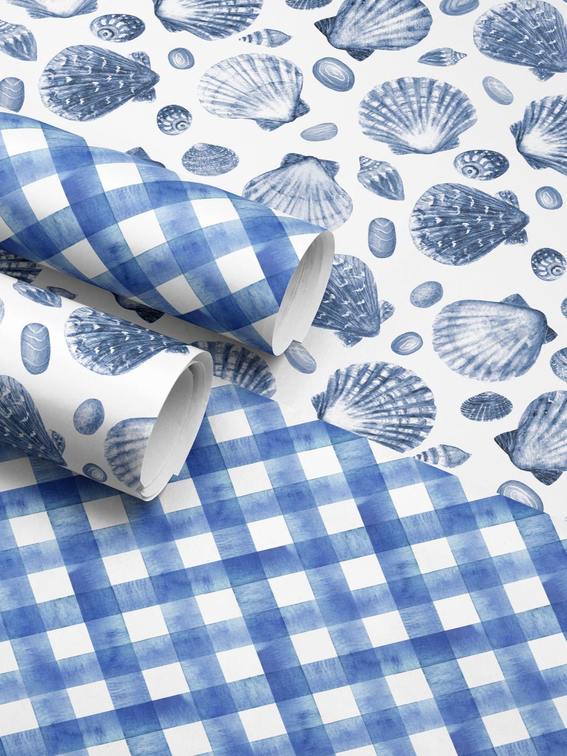 Blue Watercolor Shells Wrapping Paper Elelgant Blue Wrapping Paper ...