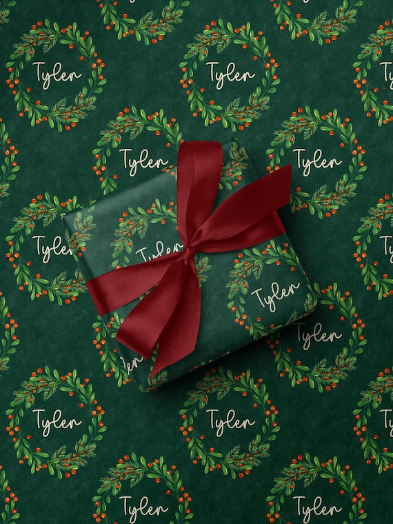 Personalized Christmas Wrapping Paper Custom Name Gift Wrap Personalized Wrapping Paper Green Christmas Wrapping Paper Holiday Gift Wrap