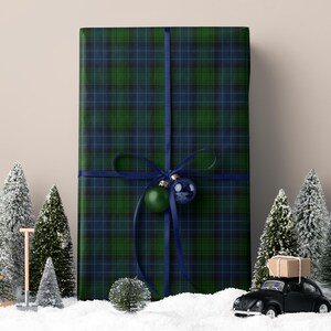 Classic green navy plaid wrapping paper for traditional and elegant holiday packaging