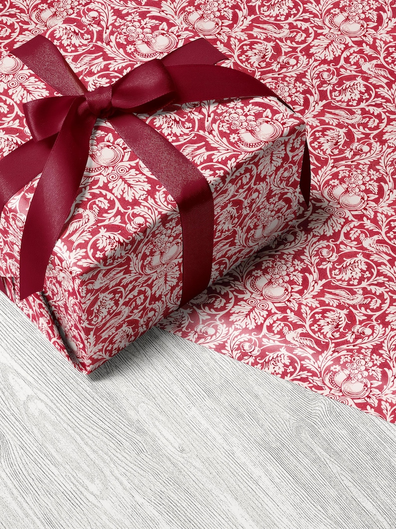 William Morris Queen Anne Wrapping Paper Vintage Christmas Gift Wrap William Morris Art Print Paper Gift Wrap Vintage Christmas Classy Red