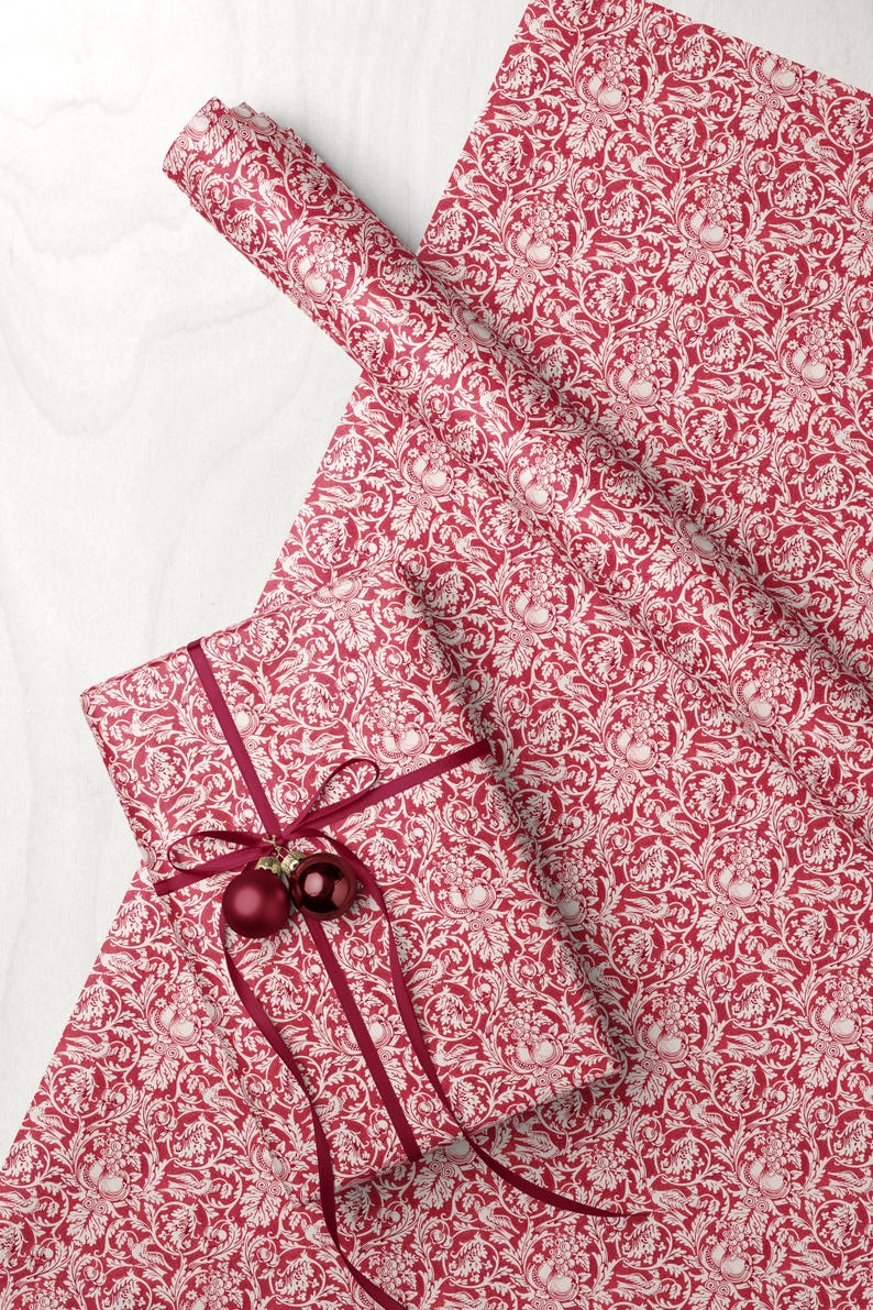 William Morris Queen Anne Wrapping Paper Vintage Christmas Gift Wrap William Morris Art Print Paper Gift Wrap Vintage Christmas Classy Red