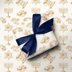 Gold Hanukkah Vintage Wrapping Paper Chanukah Decor Cream Gold Gift Wrap Hanukkah Menorah Decoration Dreidel Wrapping Chanukah Wrapping