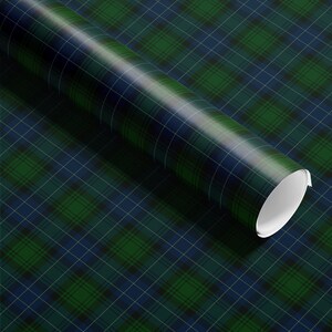 Traditional holiday gift wrap with elegant green navy plaid and tartan details