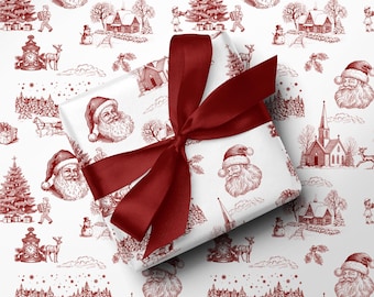 Red Christmas Toile Wrapping Paper Holiday Gift Wrap Christmas Wrapping Paper White Red Vintage Gift Wrapping Paper Rustic Christmas Paper