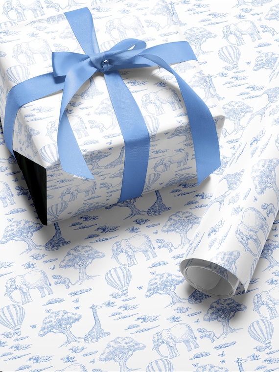 Blue Baby Shower Gift Wrapping Paper Toile Wrapping Paper Chinoiserie Gift Wrap Toile de Jouy Wrapping Paper Baby Boy Birthday Gift Wrapping