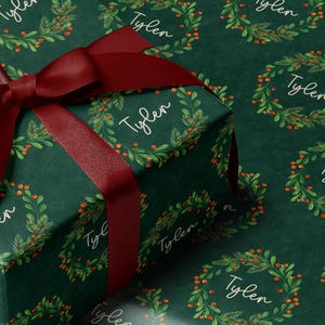 Green Christmas Wrapping Paper Personalized Holiday Gift Wrap