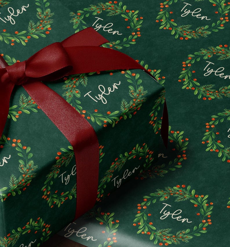 Green Christmas Wrapping Paper Personalized Holiday Gift Wrap