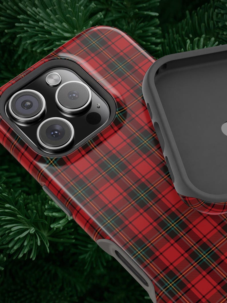 Classic Case with red plaid Christmas theme, checkered designer style for iPhone 16