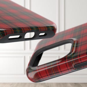 Christmas iPhone Case with red tartan plaid design, perfect for iPhone 16 Pro Max