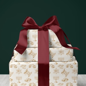 Gold Hanukkah Vintage Wrapping Paper Chanukah Decor Cream Gold Gift Wrap Hanukkah Menorah Decoration Dreidel Wrapping Chanukah Wrapping