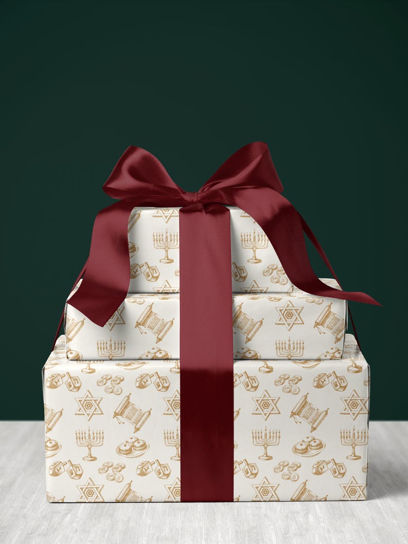Gold Hanukkah Vintage Wrapping Paper Chanukah Decor Cream Gold Gift Wrap Hanukkah Menorah Decoration Dreidel Wrapping Chanukah Wrapping