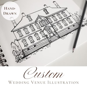 Personalized Wedding Venue Illustration Anniversary Gift Custom Sketch Line Art Drawing Hand Drawn Illustration Wedding Invitation Digital