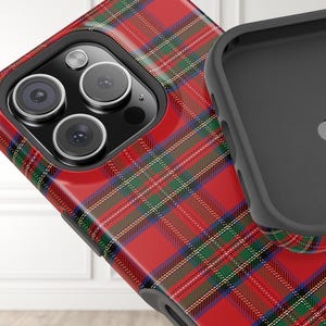 Preppy iPhone Case with red checkered design, Royal Steward Christmas edition