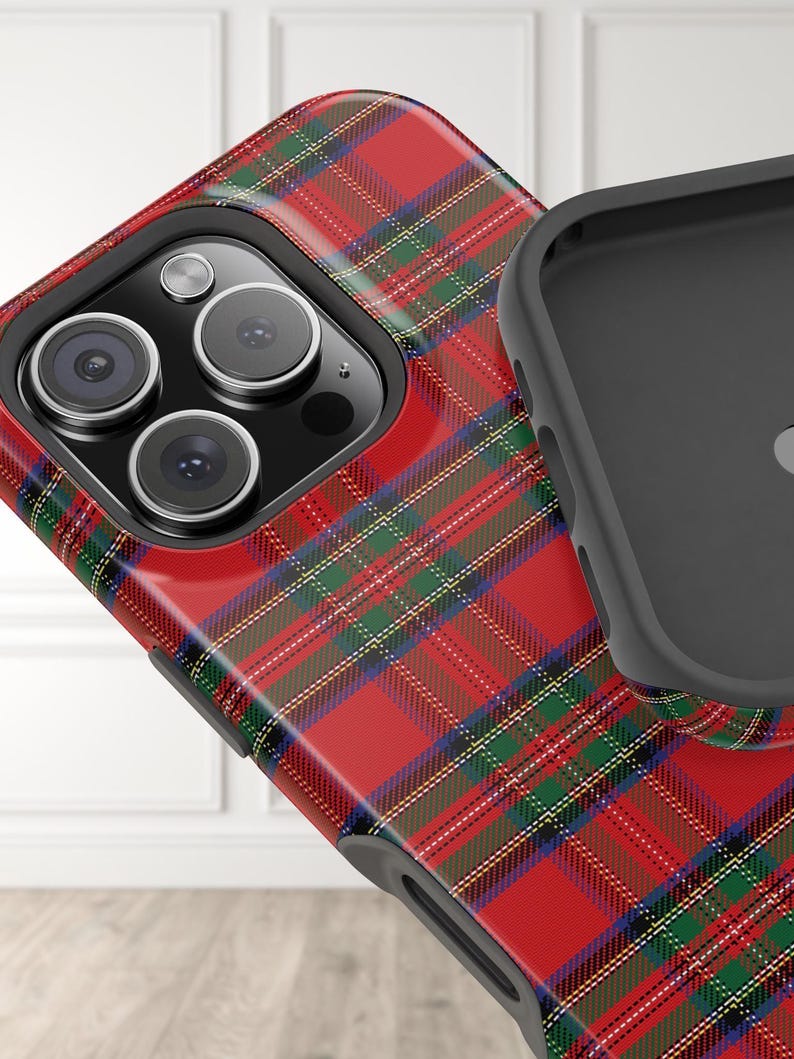 Preppy iPhone Case with red checkered design, Royal Steward Christmas edition