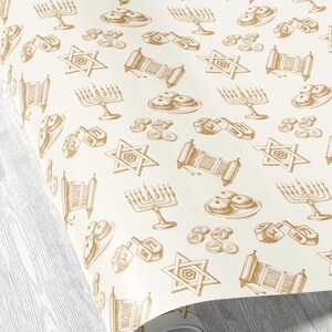 Gold Hanukkah Vintage Wrapping Paper Chanukah Decor Cream Gold Gift Wrap Hanukkah Menorah Decoration Dreidel Wrapping Chanukah Wrapping