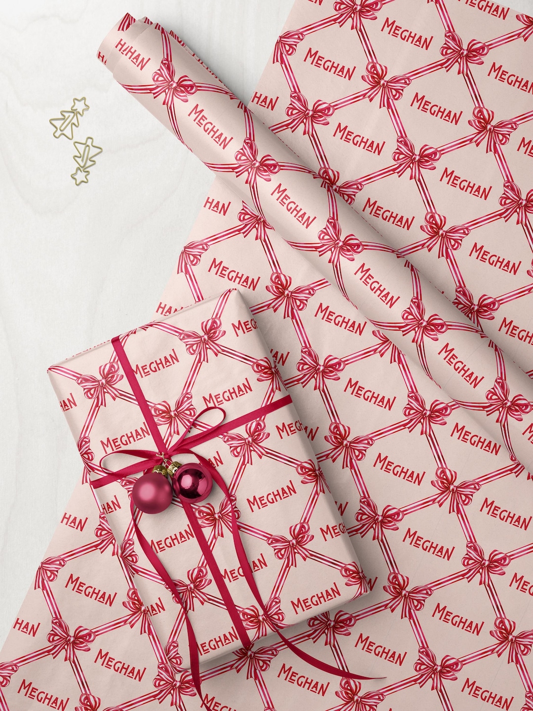 Pink Coquette Bow Christmas Wrapping Paper Personalized Gift Wraping ...