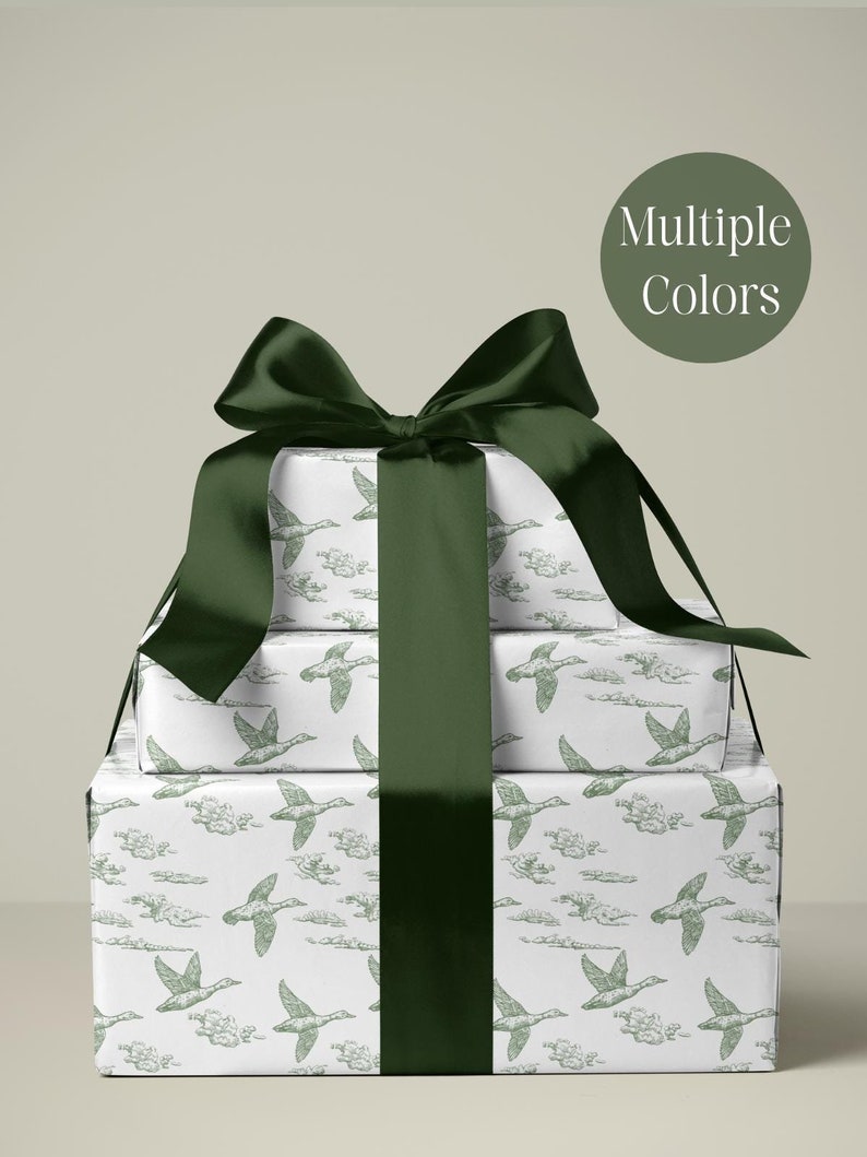 Green Toile Duck Wrapping Paper is ideal for birthday gift wrapping for nature lovers and hunters.