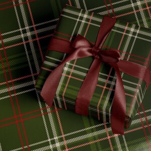 Hunter gift wrapping paper with green tartan plaid design