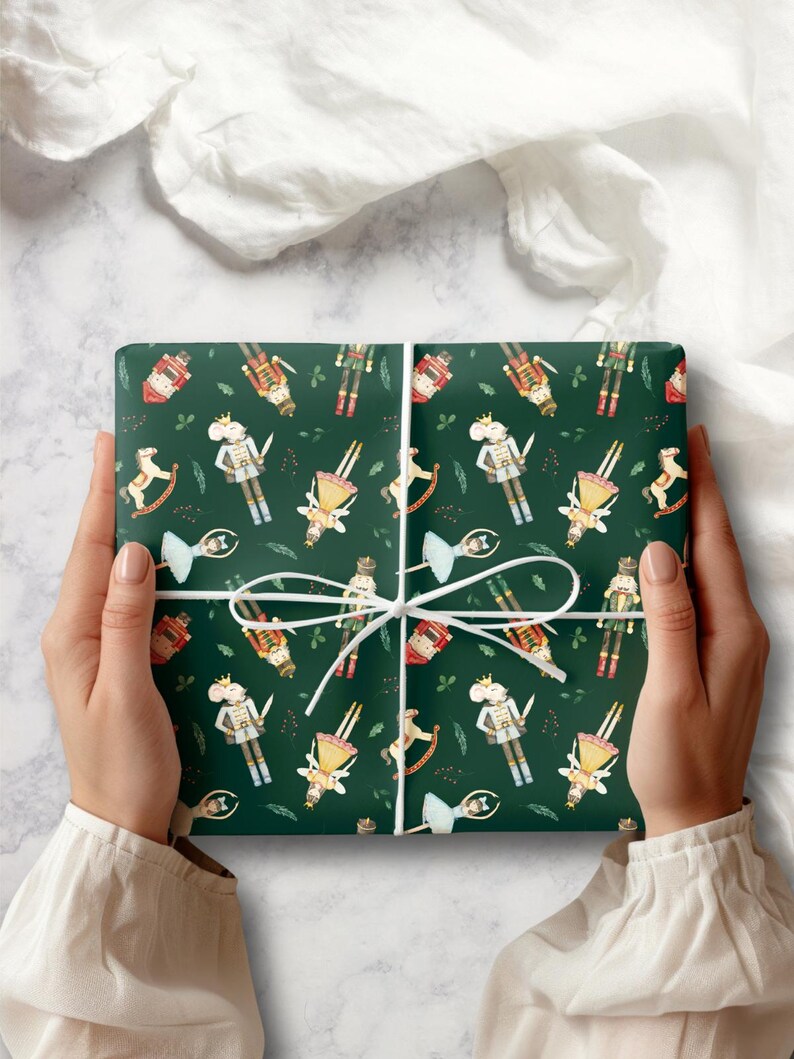 Nutcracker ballet Christmas wrapping paper roll with vintage holiday design