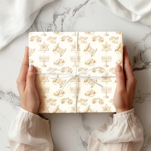 Gold Hanukkah Vintage Wrapping Paper Chanukah Decor Cream Gold Gift Wrap Hanukkah Menorah Decoration Dreidel Wrapping Chanukah Wrapping