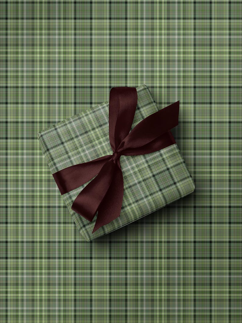 Green plaid gift wrapping paper ideal for men’s Christmas presents and elegant gift wrap