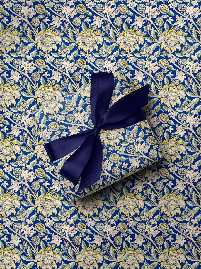 William Morris Sunflowers Wrapping Paper Navy Floral Wrapping Paper Vintage Christmas Gift Wrapping Blue Holiday Gift Wrap Vintage Hanukkah